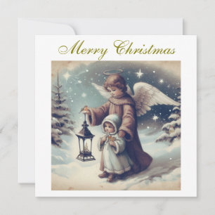 Ángel de Navidad Vintage, Niño y Pájaros
