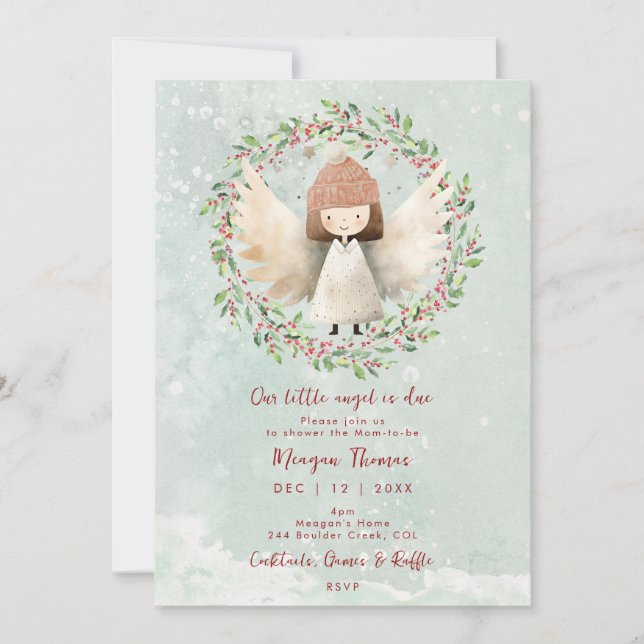 ángel de navidad y ducha de bebé sana Invitación (Anverso)