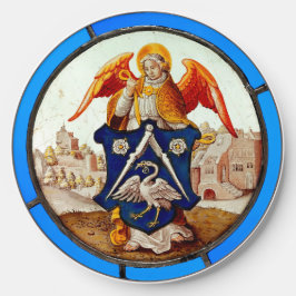 Ángel de vidrio templado medieval y escudo de arma