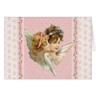 Ángel en fondo florecido rosado