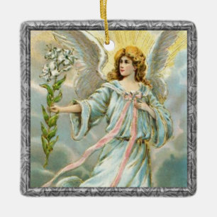 Ángel En Ornamento De Cerámica Azul