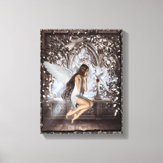 Ángel gótico y su paloma lienzo envuelto