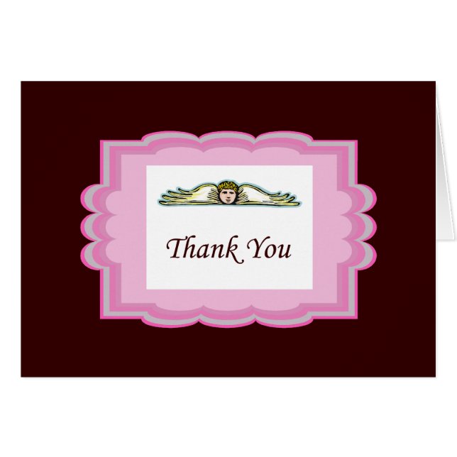 Angel Gracias Tarjeta Con Borde Rosa (Anverso (Horizontal))