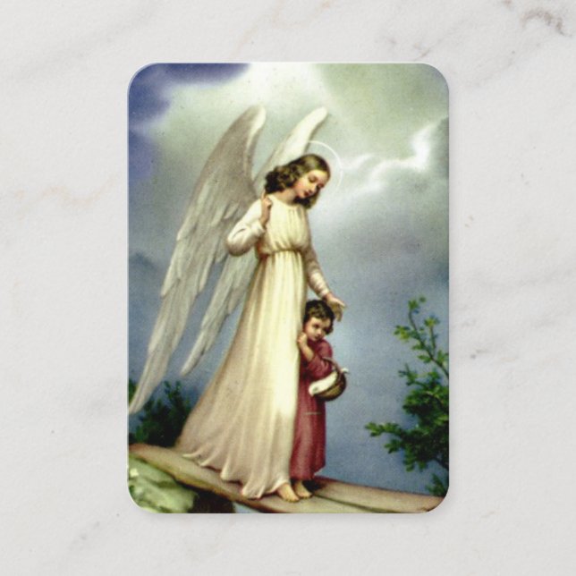 Ángel guardián con tarjeta de oración infantil (Anverso)