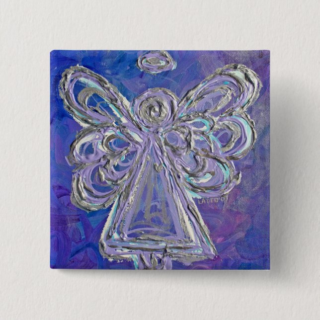 Angel Guardián Morado Botón de Pin Personalizado p (Anverso)