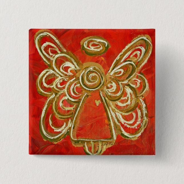 Ángel Guardian Rojo Arte Personalizado Botón de Fi (Anverso)