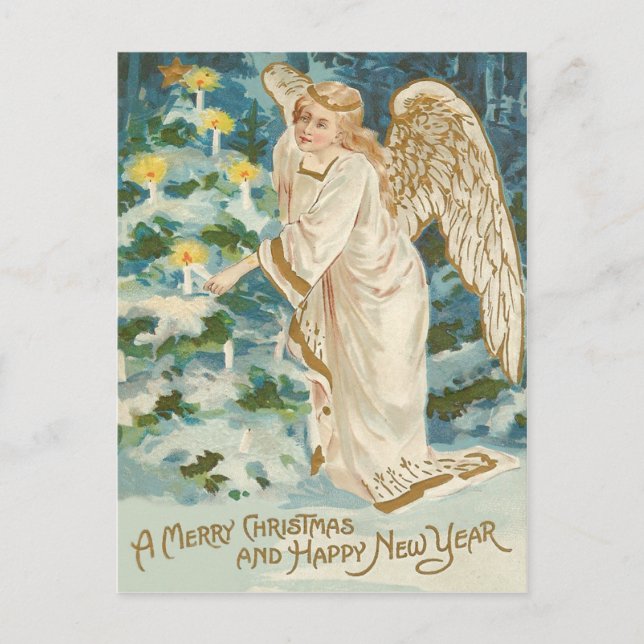 Ángel iluminando árbol de Navidad con velas (Anverso)