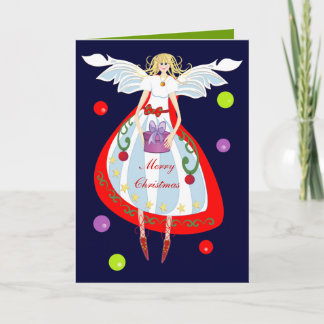 Ángel lindo del navidad con la tarjeta del regalo