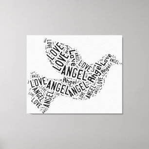 Angel Love Dove, negro sobre lienzo blanco