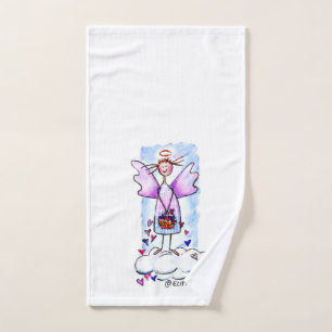 Ángel morado en la nube blanca con cesta de coraz
