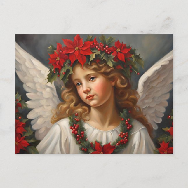 Ángel navidad con flores de Poinsettia Roja (Anverso)
