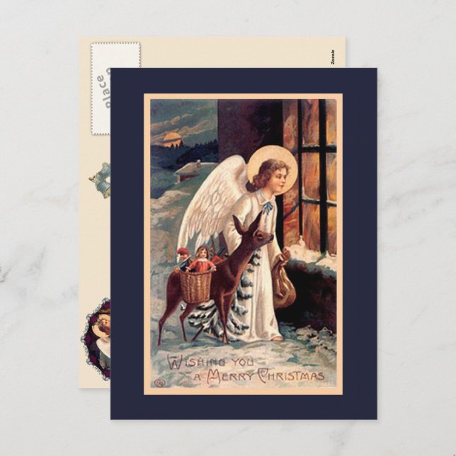 Ángel navidad con postal venado (Anverso / Reverso)