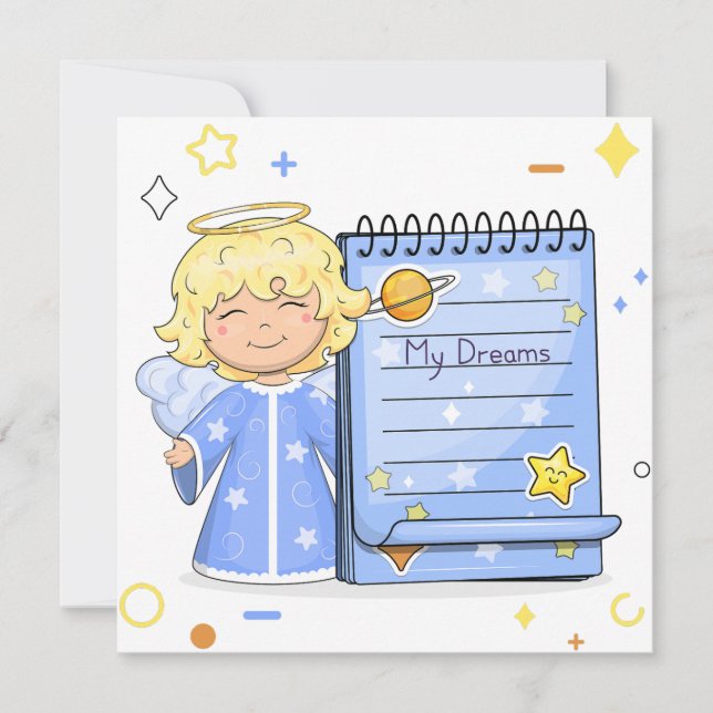 Ángel personalizado lindo con un cuaderno de papel (Anverso)