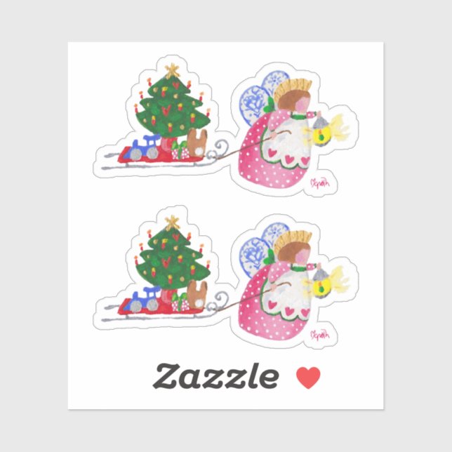 Angel Pulling Sled Pegatina (Hoja)