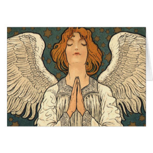 Ángel religioso vintage rezando con estrellas dora
