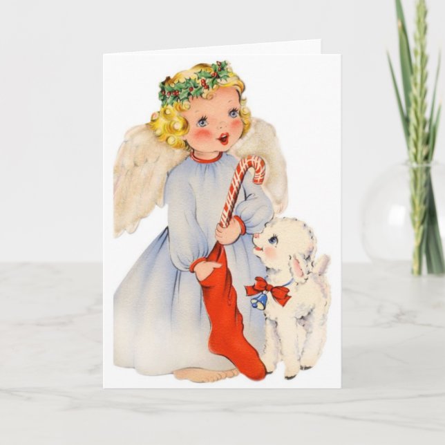Ángel retro y pequeña tarjeta de Navidad del (Anverso)