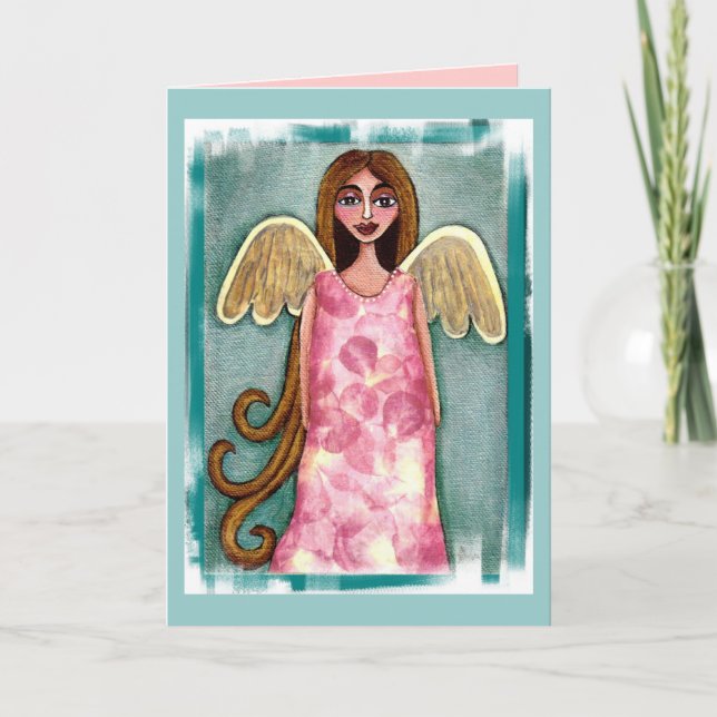 Ángel rosado del Hydrangea - tarjeta del ángel de (Anverso)