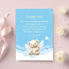 Angel Teddy Bear on Clouds Blue Gracias Tarjeta