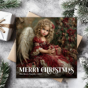 Ángel Victoriano Sagrado Navidad Rojo Oro Profundo