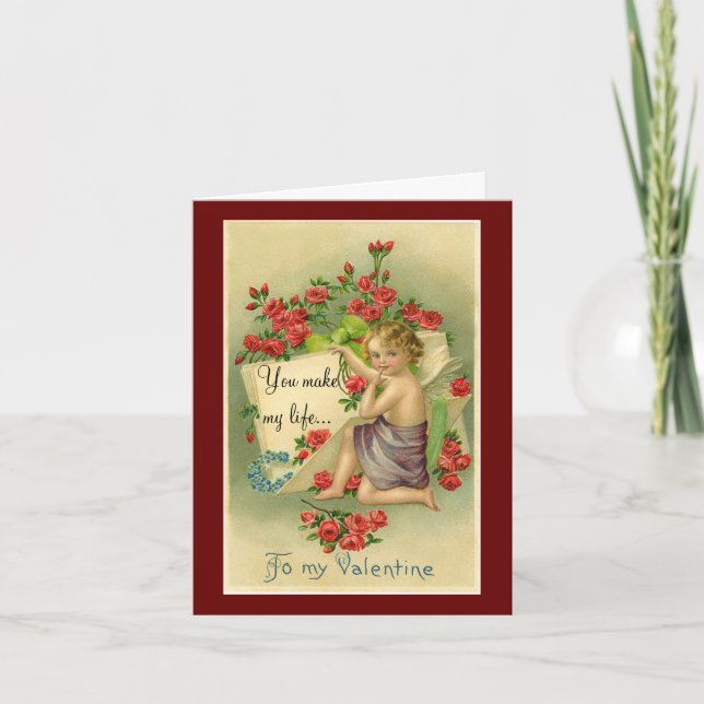 Ángel Vintage con Rosas Tarjeta de vacaciones pleg (Anverso)