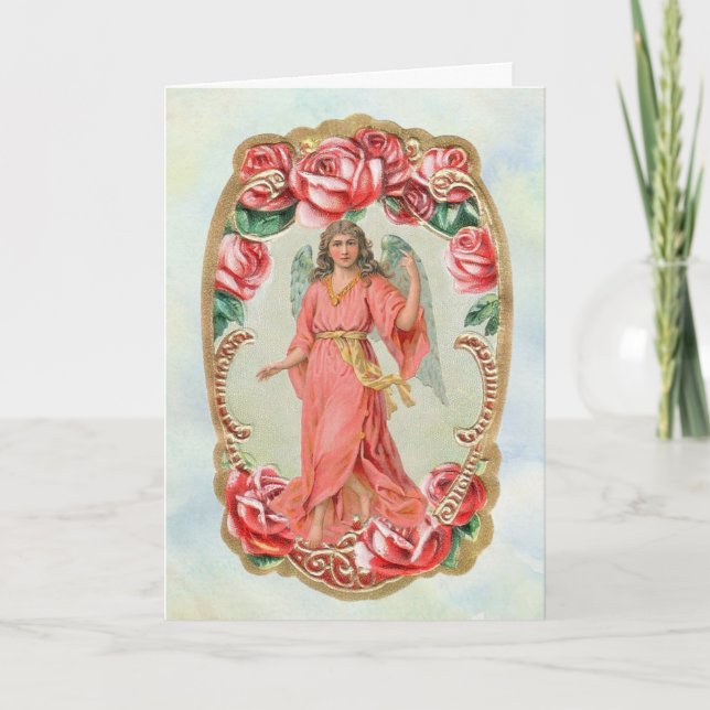 Ángel Vintage con tarjeta de cumpleaños de Rosas (Anverso)