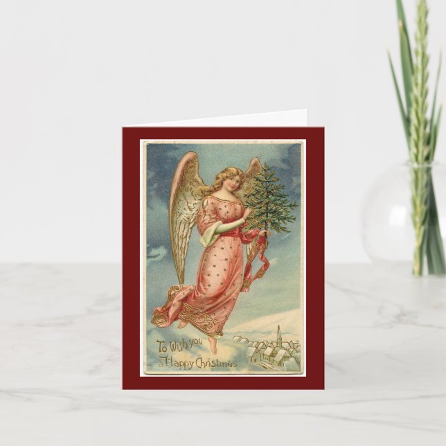 Ángel Vintage con tarjeta de Navidades de árbol (Anverso)