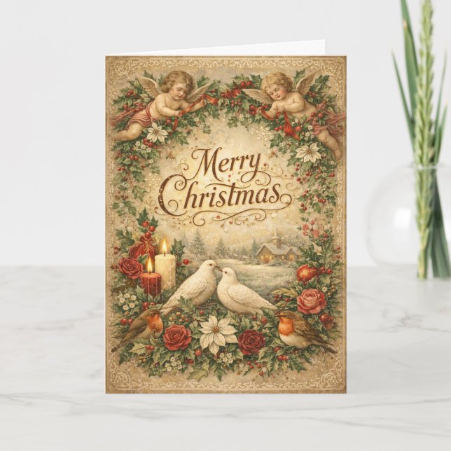 Ángel vintage querubín Feliz Navidad  (Anverso)