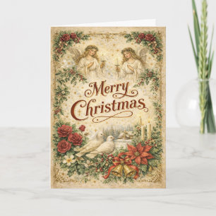 Ángel vintage y palomas Feliz Navidad 