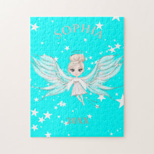 Angel Wings Cute Blue Jigsaw Puzzle