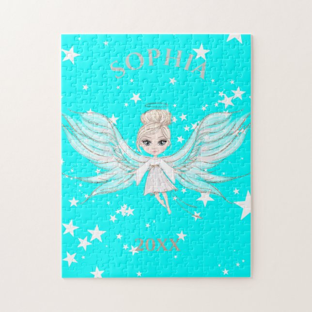 Angel Wings Cute Blue Jigsaw Puzzle (Vertical)