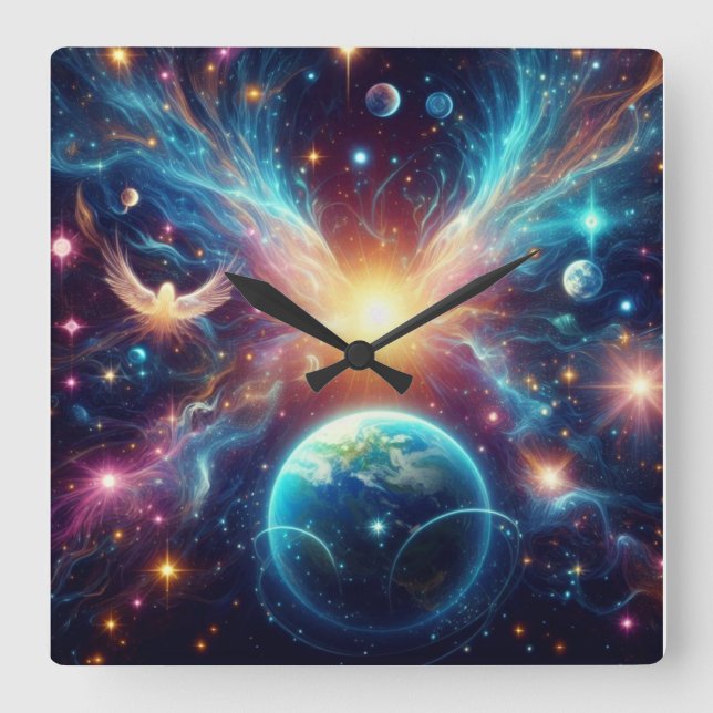 Ángeles celestiales en un reloj de pared cuadrado (Anverso)