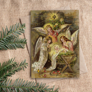 Ángeles con el niño Jesús Vintage Christmas