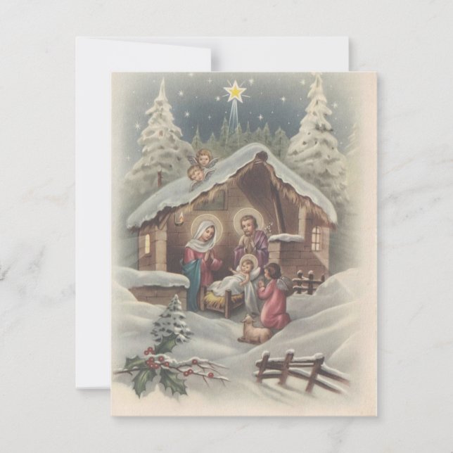 Ángeles de Navidad antiguos cuidando al Niño Jesús (Anverso)