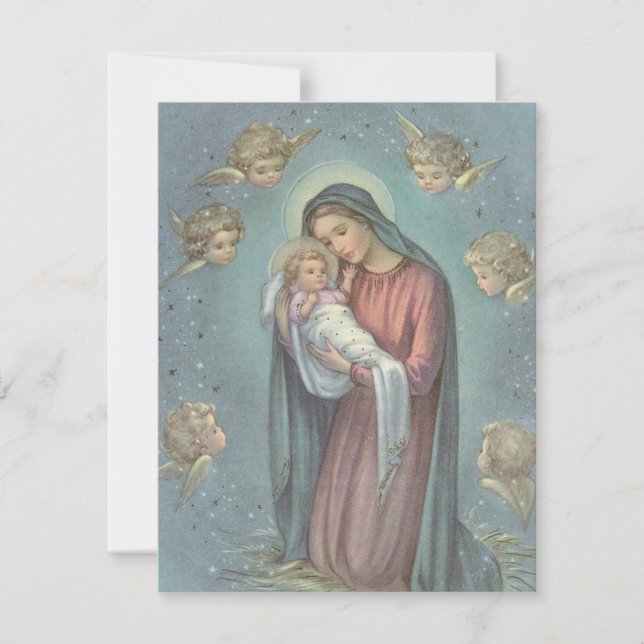 Ángeles vintage de Navidad cuidando al Niño Jesús (Anverso)