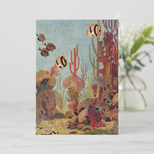 Angelfish en coral, pescado tropical vintage en el