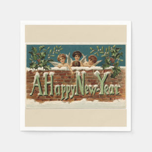 Angels de época una servilleta de papel de Año Nue