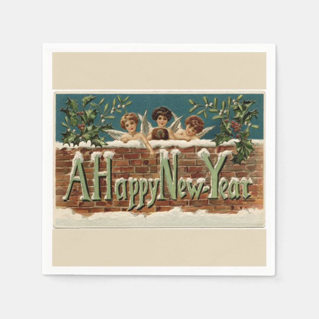 Angels de época una servilleta de papel de Año Nue (Anverso)