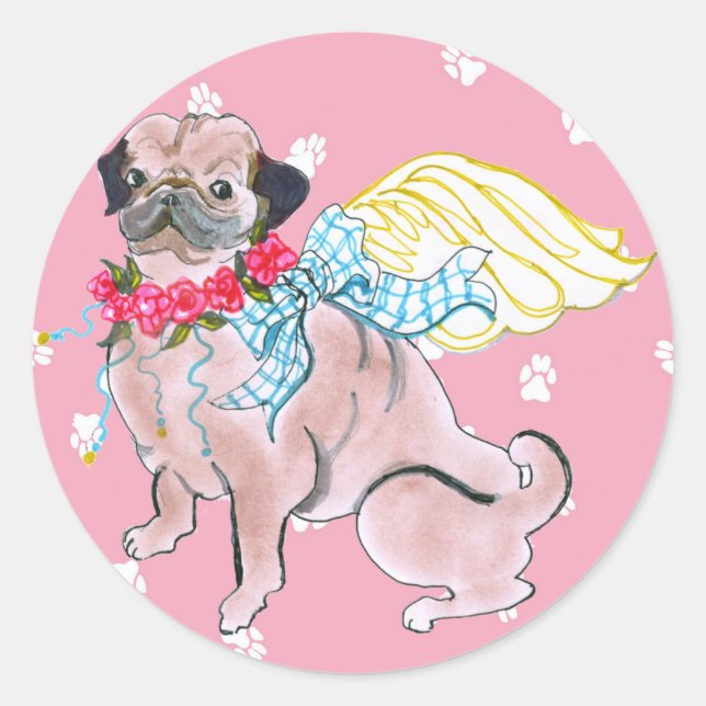 Angels Rosebud Pug Pegatina de Gulliver (Anverso)