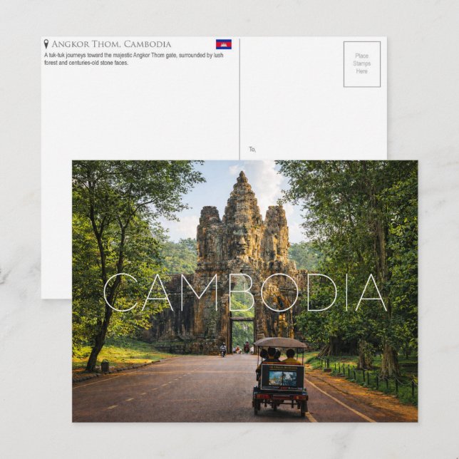 Angkor Thom, postal de viaje de Camboya (Anverso / Reverso)