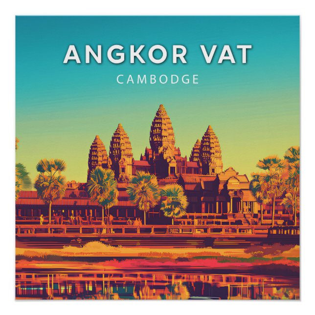 Angkor Vat, Cambodge, Poster style rétro-chic (Anverso)