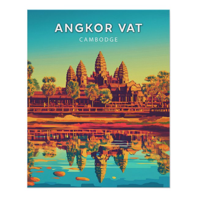 Angkor Vat, Cambodge, Poster style rétro-chic (Anverso)