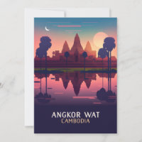 Angkor Wat Sunrise Camboya Tarjeta Retro Siem Reap