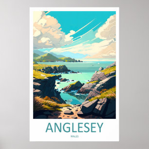 Anglesey Gales Póster de viaje Vintage Esquí Nacio