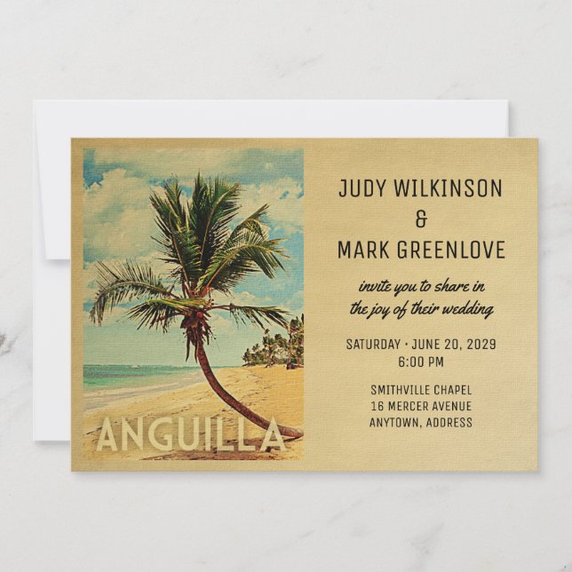 Anguila Boda Invitación Playa Palm Tree (Anverso)