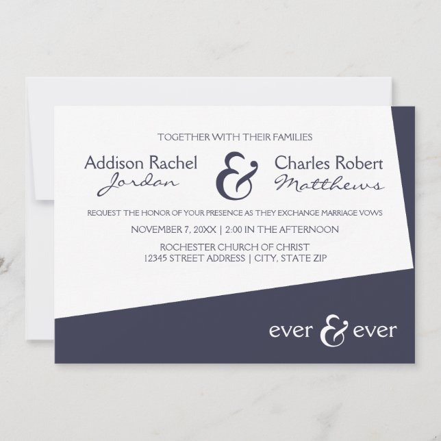 Ángulo azul Ever & Ever - Invitación de boda (Anverso)