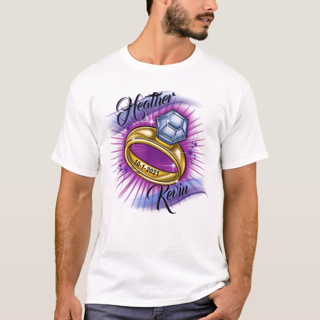 Anillo de boda de aerógrafo y fechas Camiseta (Anverso)