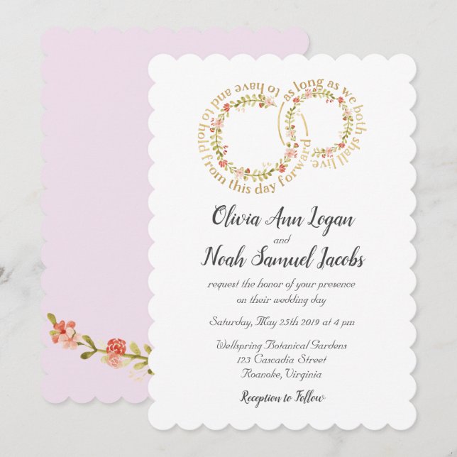 Anillo de bodas y invitación florales de los votos (Anverso / Reverso)