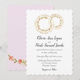 Anillo de bodas y invitación florales de los votos