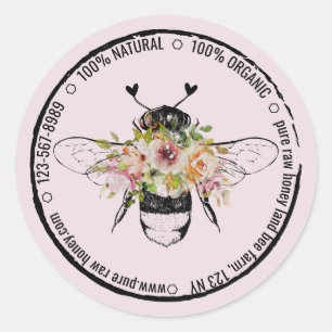 Anillo de sello rústico rosa sonrosado Abeja flora