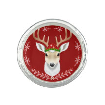 Ilustracion de renos festivos con fondo rojo